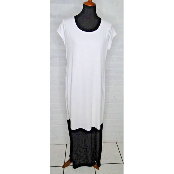 Chico's Dresses & Skirts - Chico's White Black Slinky Stretch Cap Sleeve Color Block Maxi Dress Size 1 Med8